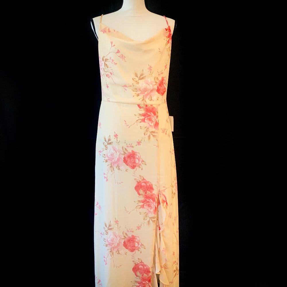 New Lulu's Peach Floral Print Ruffled Midi Dress
